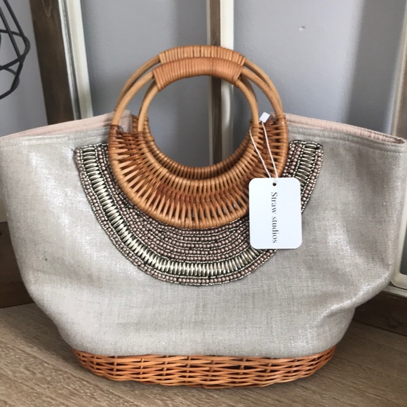 NWT Straw and linen satchel bag! - Picture 2 of 6